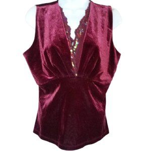 Jessica Burgundy Velour and Lace Top Large ---